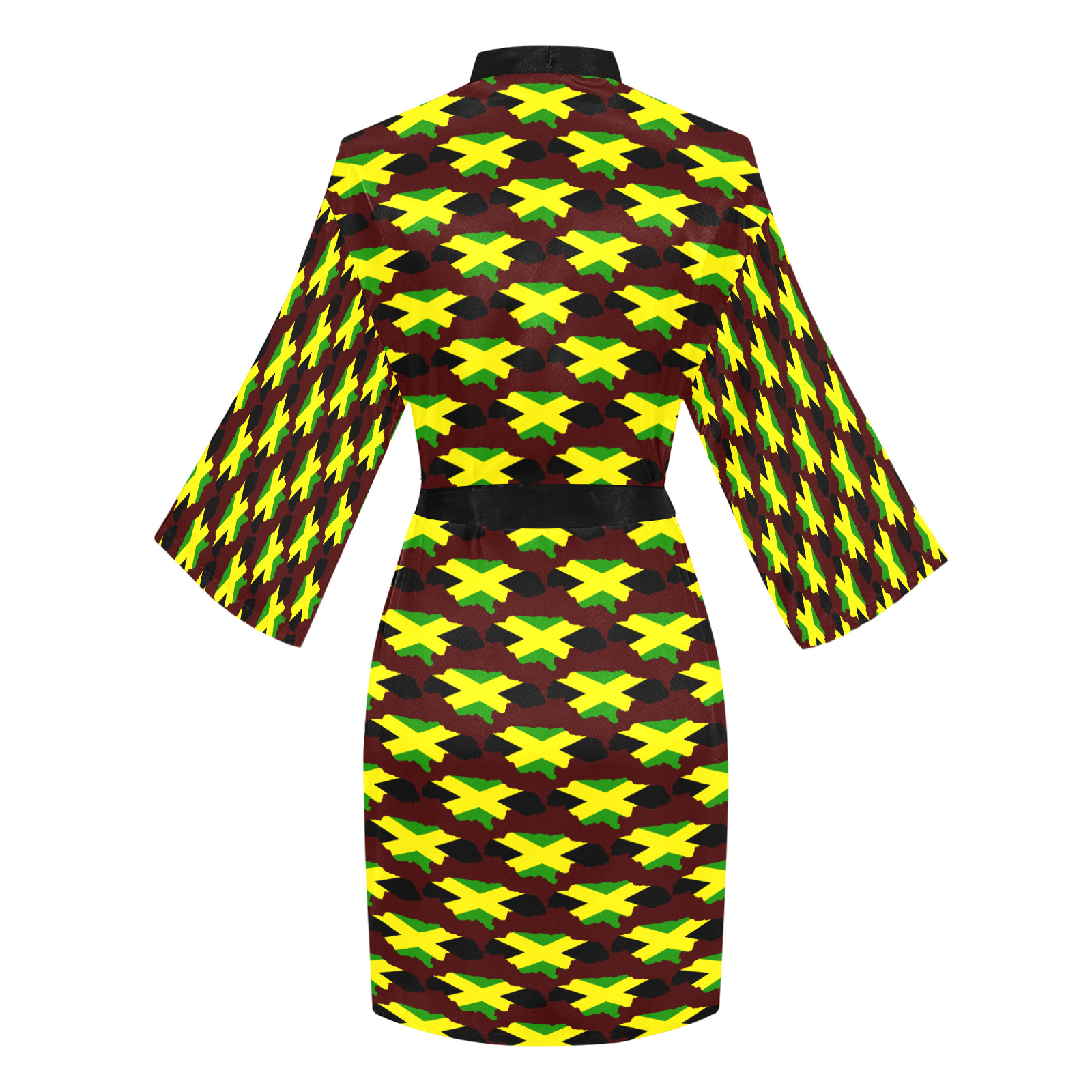 Jamaican Flag Maps Brown Long Sleeve Kimono Robe