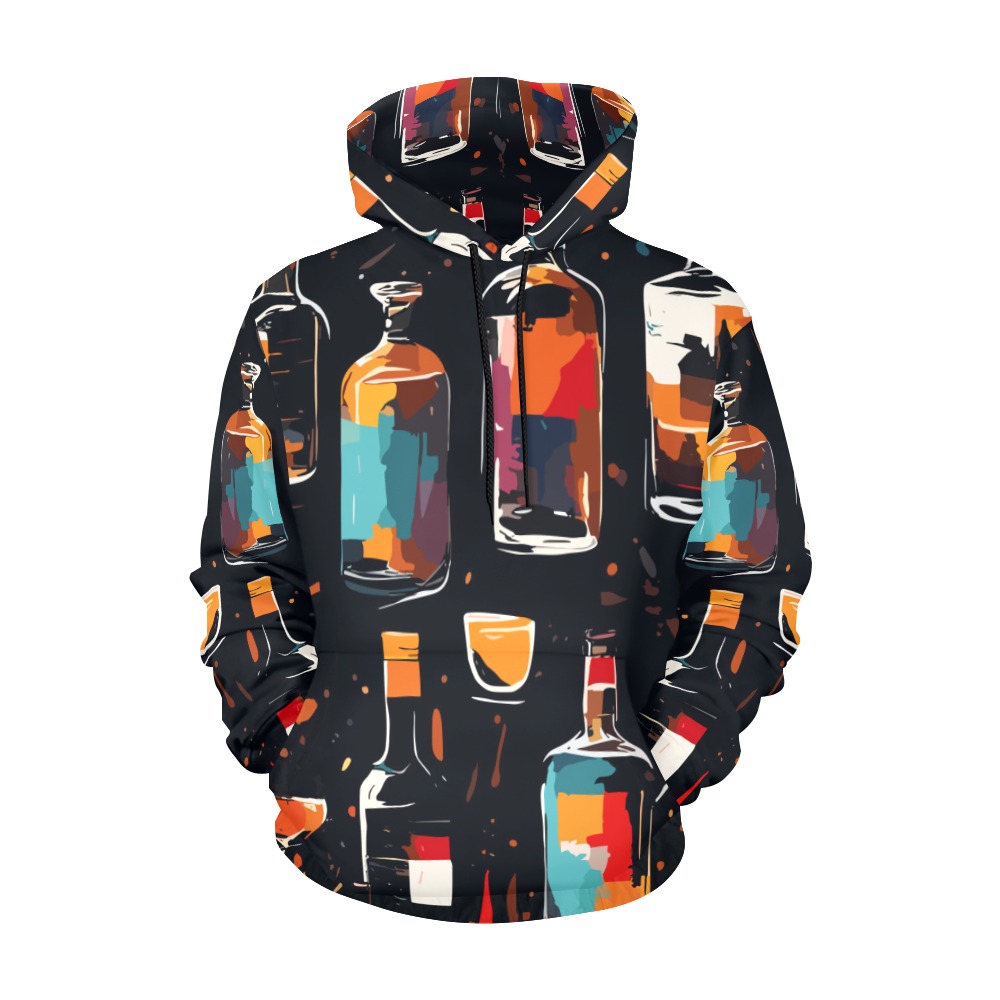 Lines of bottles and glasses of strong drinks art All Over Print Hoodie for Men (USA Size) (Model H13)