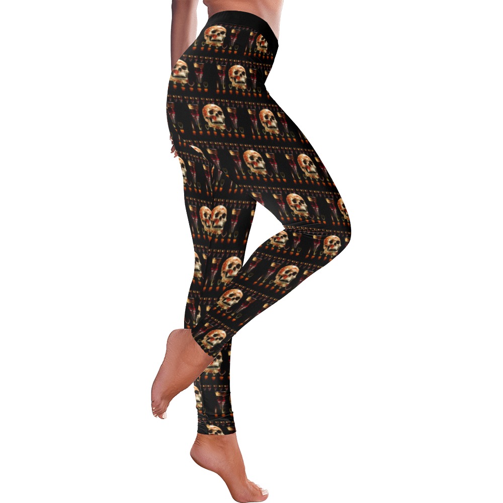 Gothic Skull Wine Candles Ritual Women's Low Rise Leggings (Invisible Stitch) (Model L05)