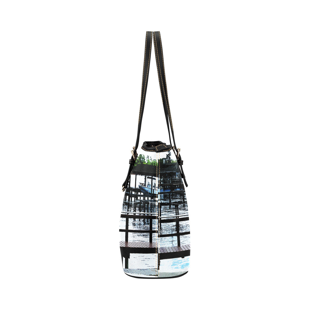 Docks On The River 7580 Leather Tote Bag/Small (Model 1651)