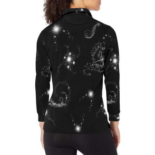 Starry Ornate Stars Women's Long Sleeve Polo Shirt (Model T73)