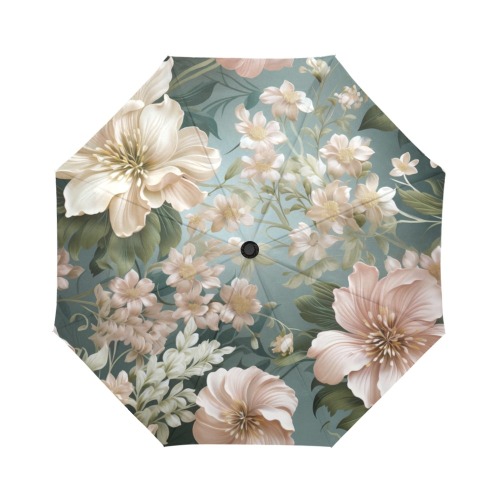 Wedding Floral Pink and Green Auto Umbrella