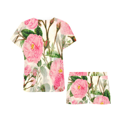 Vintage Pink Rose Garden Blossom Women's Short Pajama Set