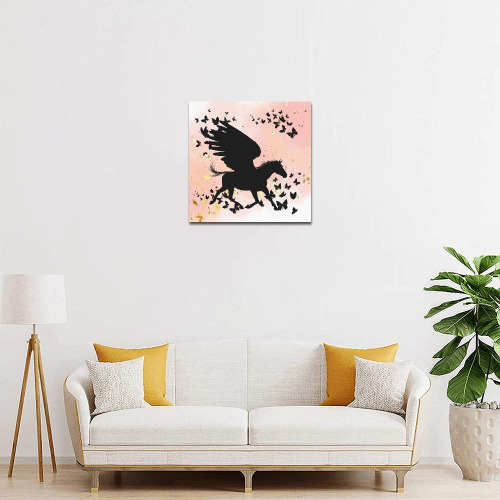 Running Pegasus With Butterflies Rose Canvas Print 12"x12"