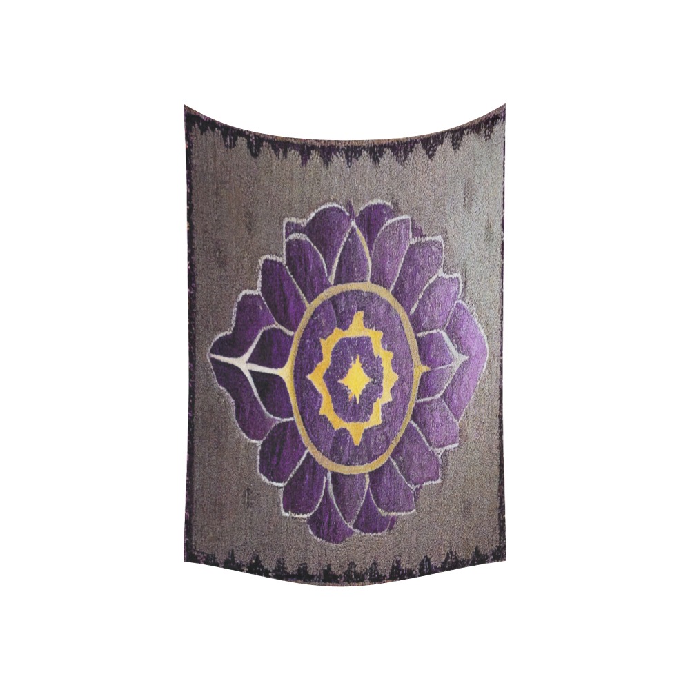 purple flower on grey, damask style Cotton Linen Wall Tapestry 60"x 40"