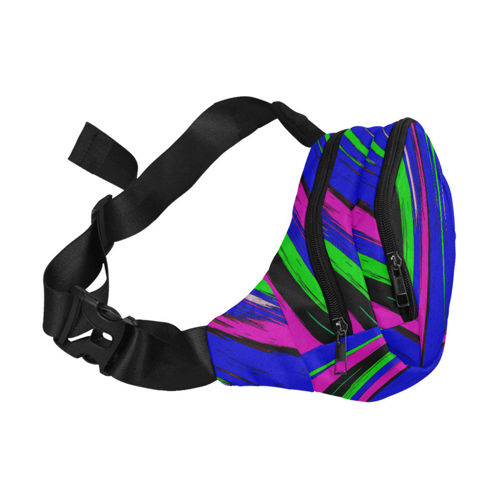 Diagonal Green Blue Purple And Black Abstract Art Fanny Pack/Small (Model 1677)