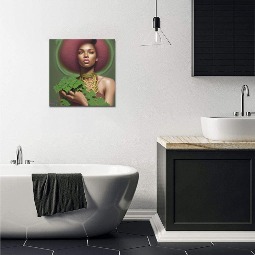 Salmon Pink and Apple Green Queen Upgraded Canvas Print 16"x16"