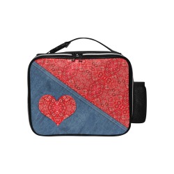 Red Bandanna Heart and Denim-Look PU Leather Lunch Bag (Model 1723)