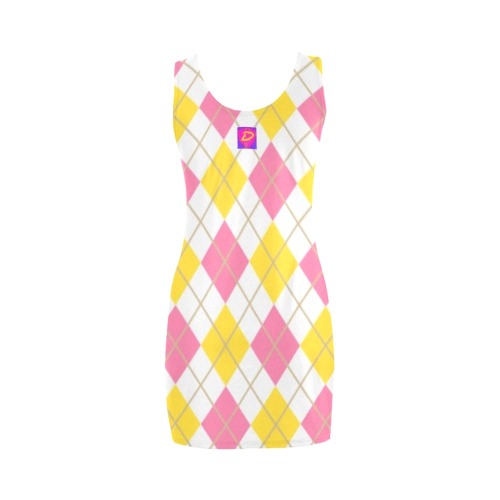 DIONIO Clothing - Ladies' Argyle White,Pink & Yellow Medea Vest Dress Medea Vest Dress (Model D06)