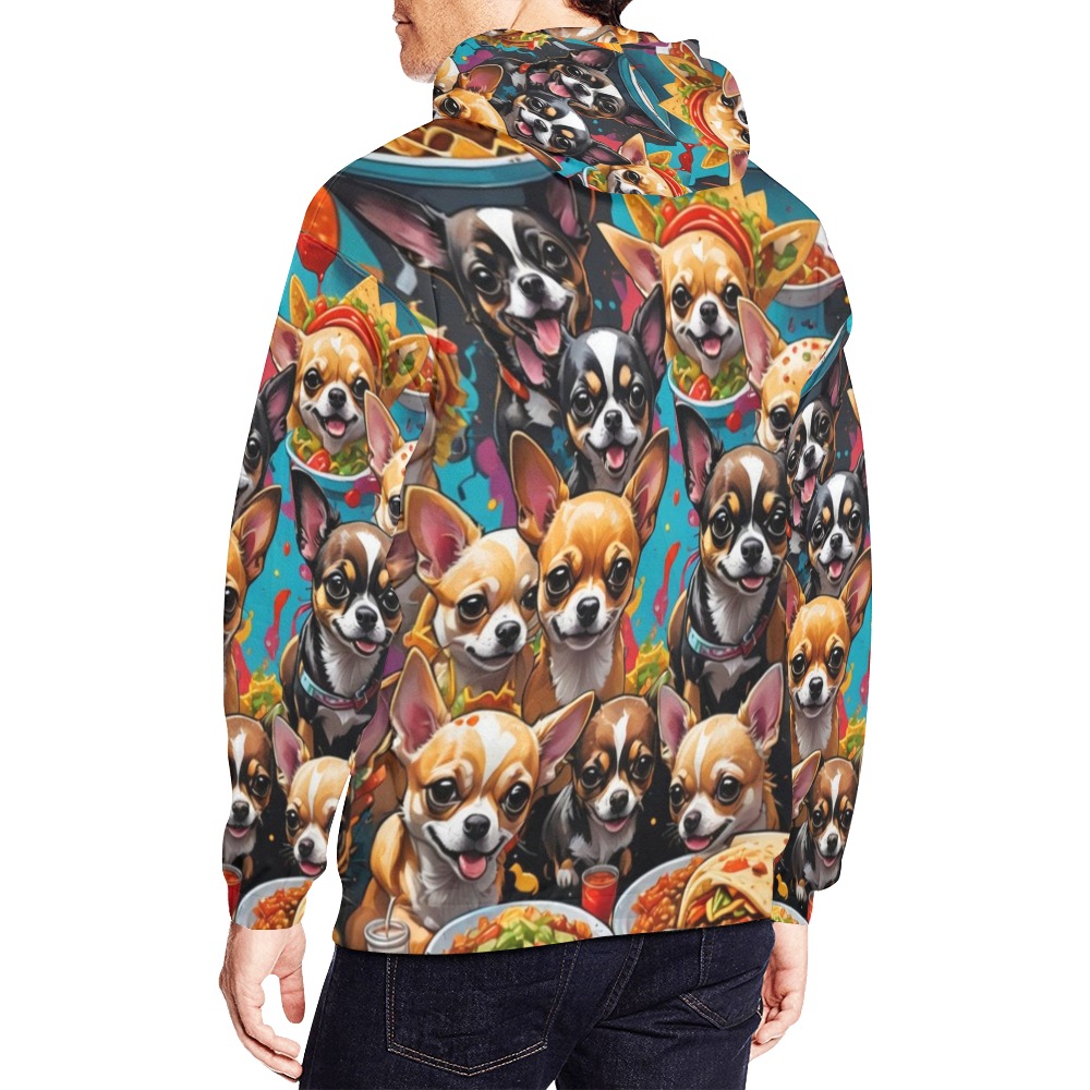 CHIHUAHUAS EATING MEXICAN FOOD 2 All Over Print Hoodie for Men (USA Size) (Model H13)