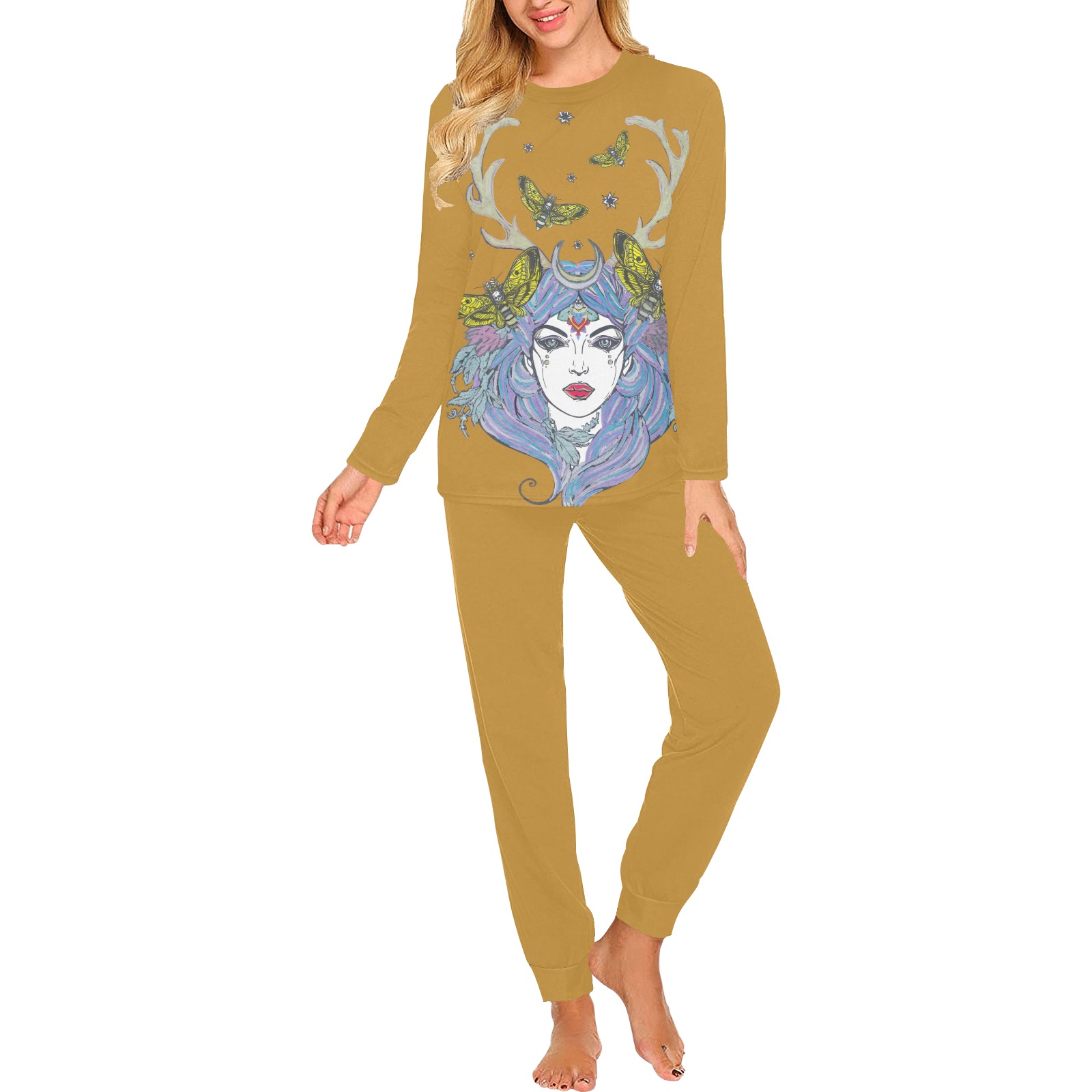 Goddess Sun Moon Earth Rust Brown Women's All Over Print Pajama Set