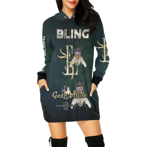 Bling Collectable Fly All Over Print Hoodie Mini Dress (Model H27)