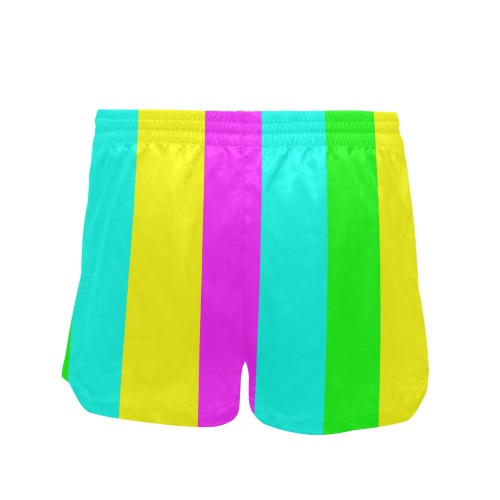 Bright Neon Wide Stripes Women's Mid-Length Board Shorts (Model L55)