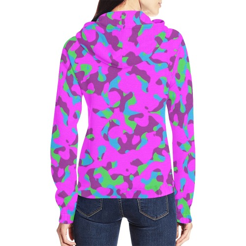 Camouflage colorful All Over Print Full Zip Hoodie for Women (Model H14)