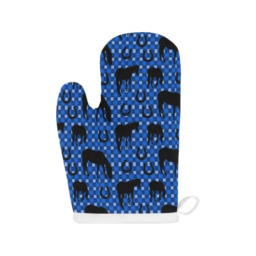Horse and Shoe in Blue Linen Oven Mitt (Two Pieces)