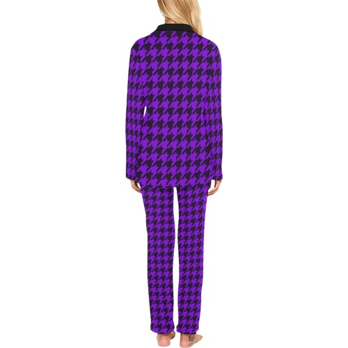 Black and Purple Tight Houndstooth Women's Long Pajama Set