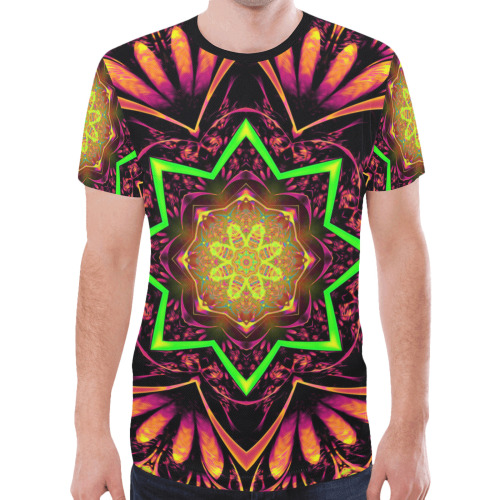 fluro Psychedelic Fractal Mandala New All Over Print T-shirt for Men (Model T45)