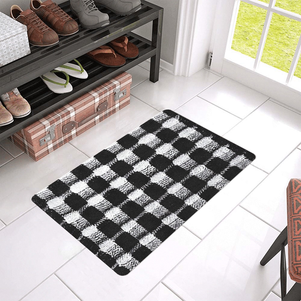 black and white check Doormat 24"x16" (Black Base)