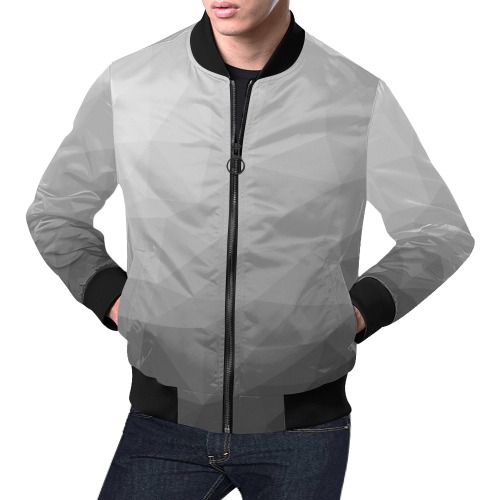 Grey Gradient Geometric Mesh Pattern All Over Print Bomber Jacket for Men (Model H19)