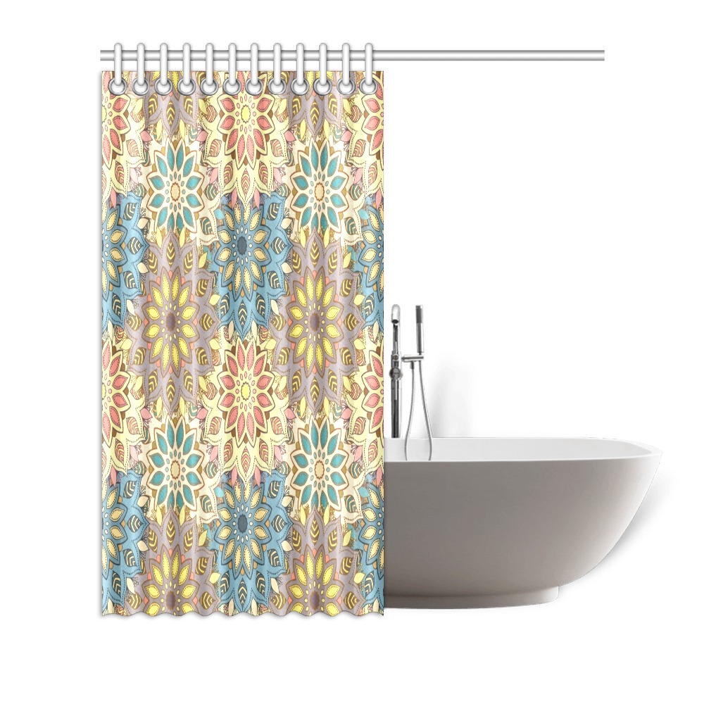 Elegant Pastel Mandala Floral Shower Curtain 72"x72"