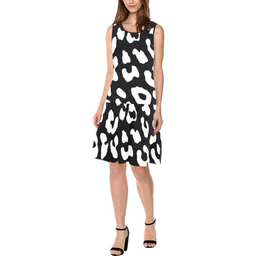 Leopard Print Black White Sleeveless Splicing Shift Dress(Model D17)