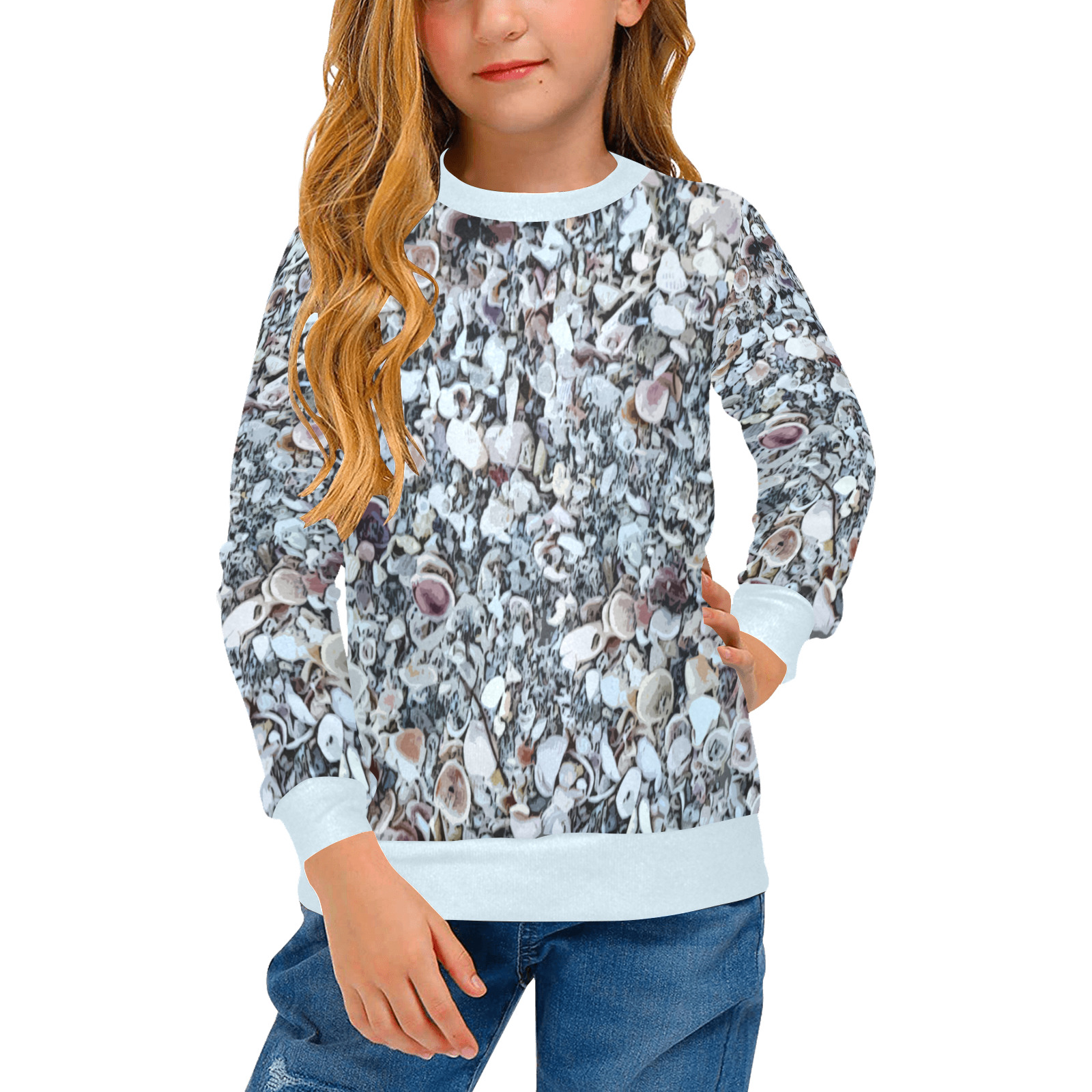 Shells On The Beach 7294 Girls' All Over Print Crew Neck Sweater (Model H49)