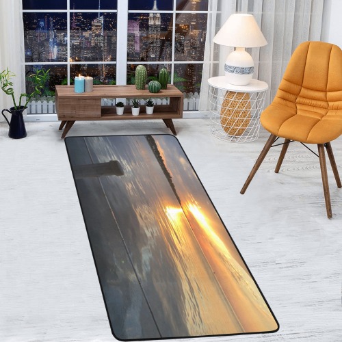 Pier Sunset Collection Area Rug with Black Binding  7'x3'3''