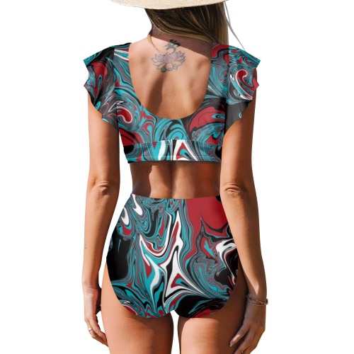 Dark Wave of Colors Women's Ruffle Sleeve Bikini Swimsuit (Model S42)