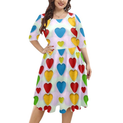 So sweet and hearty as love can be Half Sleeve Skater Dress (Model D61)