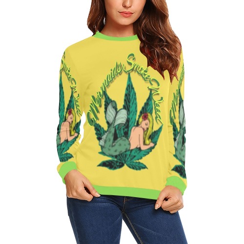 Mermaids Smoke Weed All Over Print Crewneck Sweatshirt for Women (Model H18)