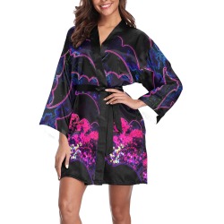 Bats In Flight Neon Pink Long Sleeve Kimono Robe