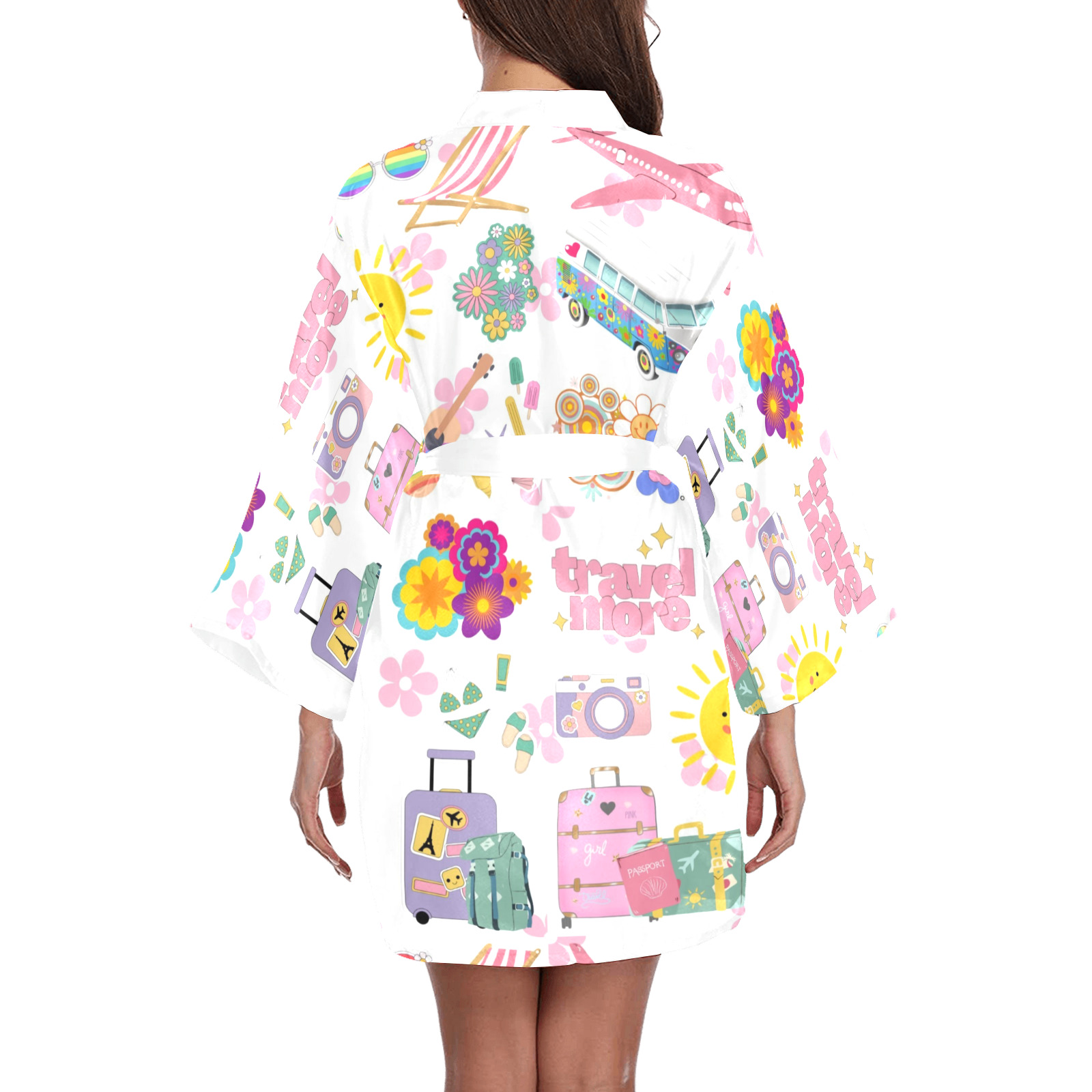 Hippie Summer Holiday Travel Vacation Artwork Design Long Sleeve Kimono Robe