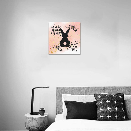 Bunnys Back With Butterflies Rose Canvas Print 12"x12"