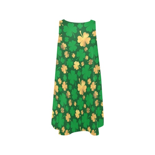 St Patrick's Day - Gold and Green (13) Sleeveless A-Line Pocket Dress (Model D57)