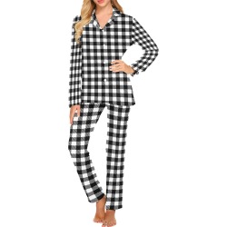 Black and White Check Women's Long Pajama Set