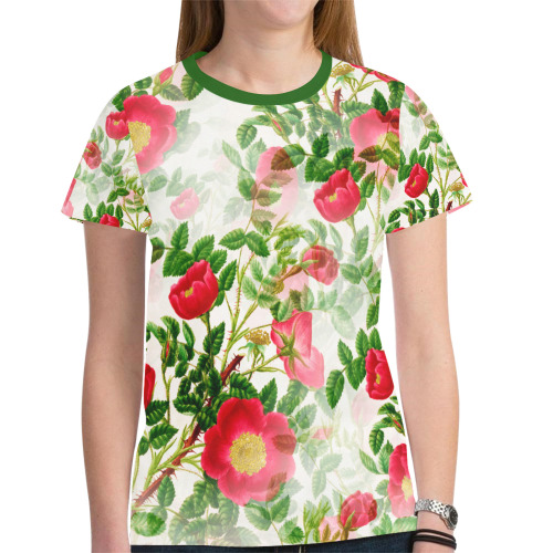 Vintage Red Floral Blossom New All Over Print T-shirt for Women (Model T45)