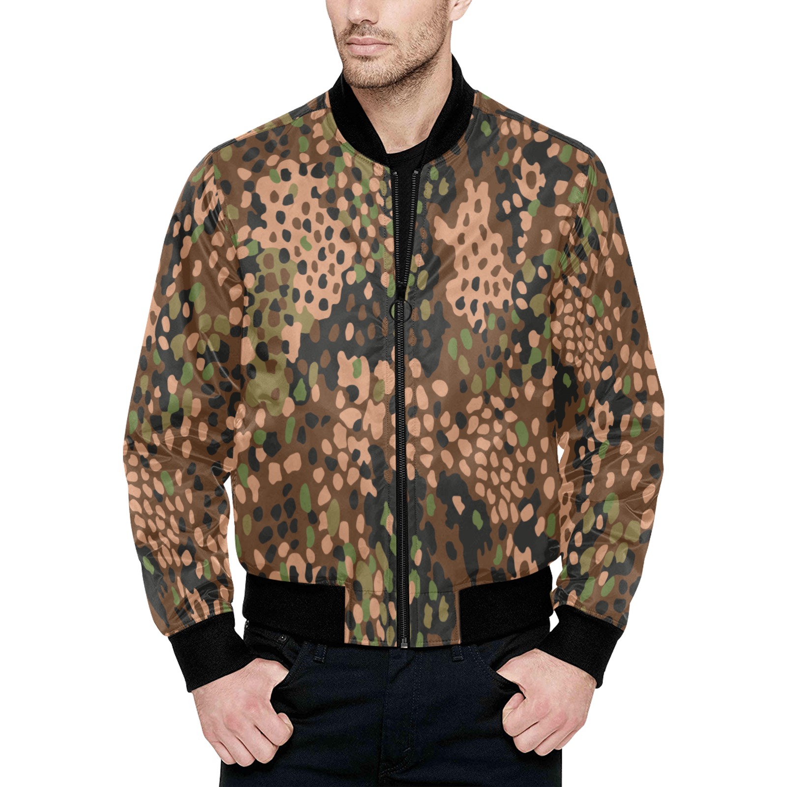 pea dot 44 Camouflage All Over Print Quilted Bomber Jacket for Men (Model H33)