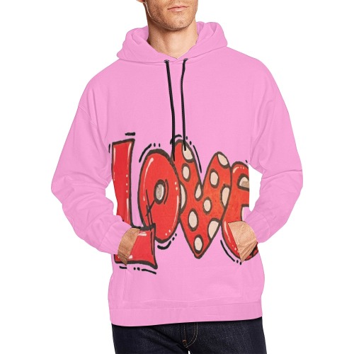 transparent LOVE in Quotes light hot pink All Over Print Hoodie for Men (USA Size) (Model H13)