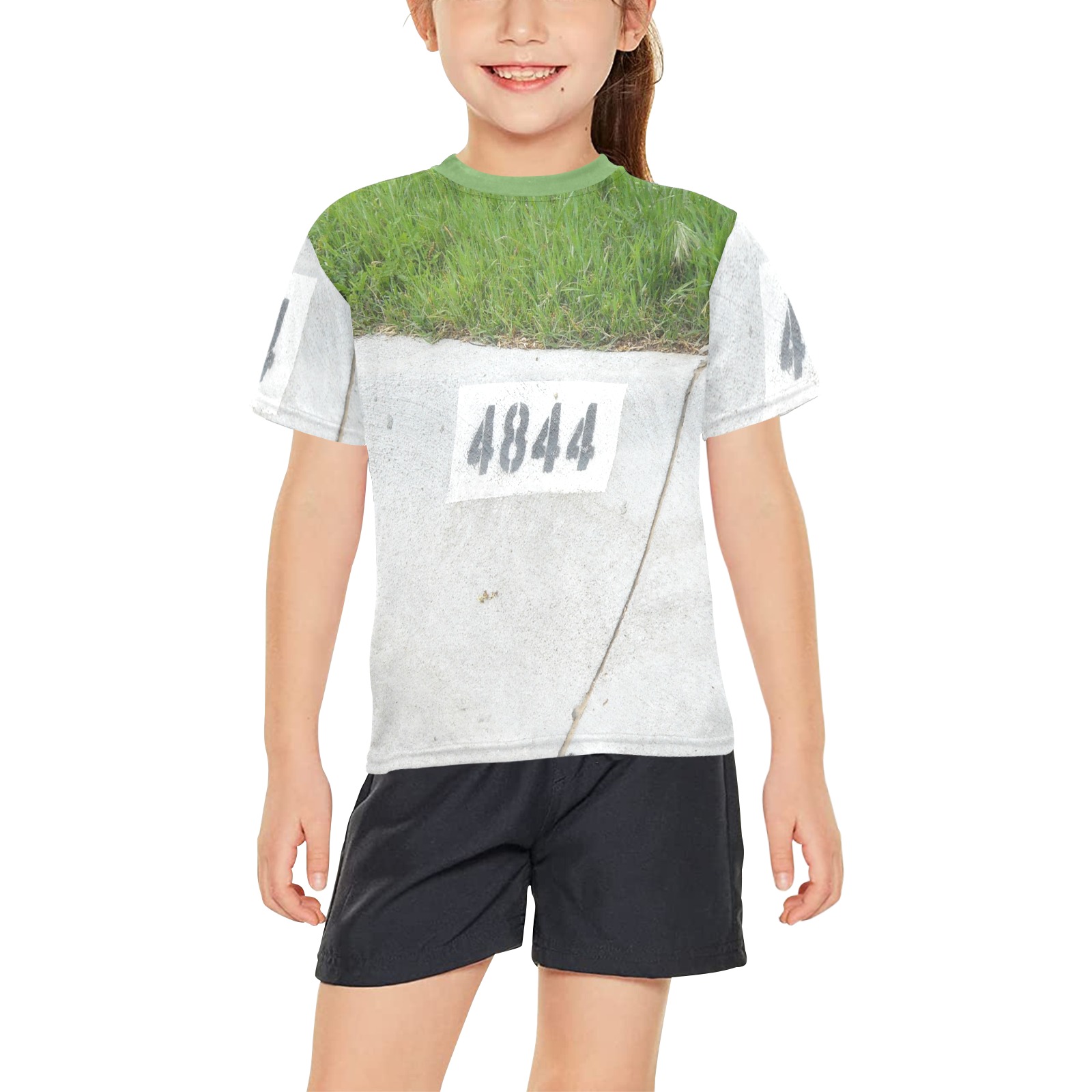 Street Number 4844 with green collar Big Girls' All Over Print Crew Neck T-Shirt (Model T40-2)