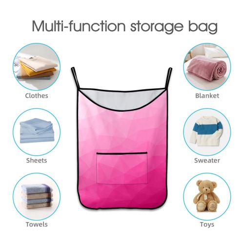 Hot pink gradient geometric mesh pattern Hanging Laundry Bag