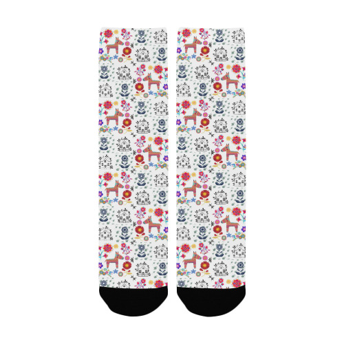 Alpaca Pinata With Blue House and Flowers Pattern Women's Custom Socks