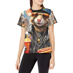 HOT DOG EATING NYC RAT 7 Women's All Over Print Crew Neck T-Shirt (Model T40-2)