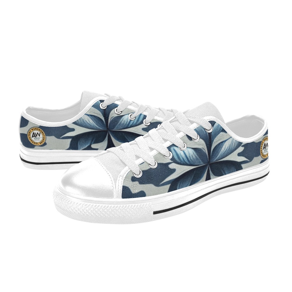dark blue and white pattern Women's Classic Canvas Shoes (Model 018)