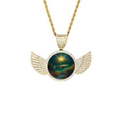 Celestial Swim Wings Gold Photo Pendant with Rope Chain