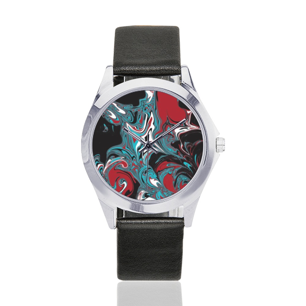 Dark Wave of Colors Unisex Silver-Tone Round Leather Watch (Model 216)