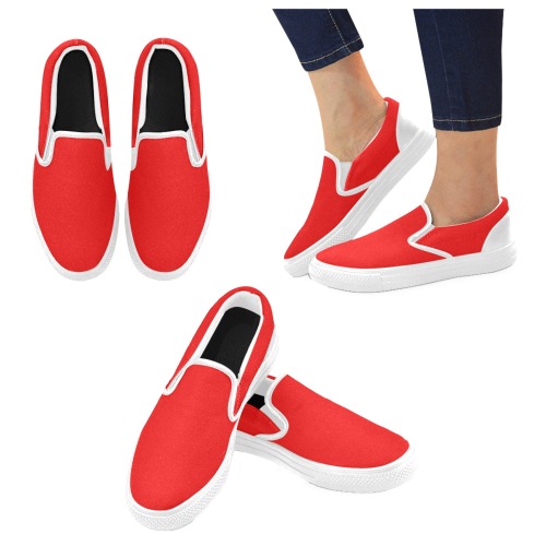 Merry Christmas Red Solid Color Women's Unusual Slip-on Canvas Shoes (Model 019)