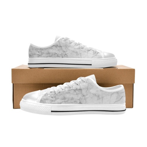 White gray marble texture Women's Classic Canvas Shoes (Model 018)