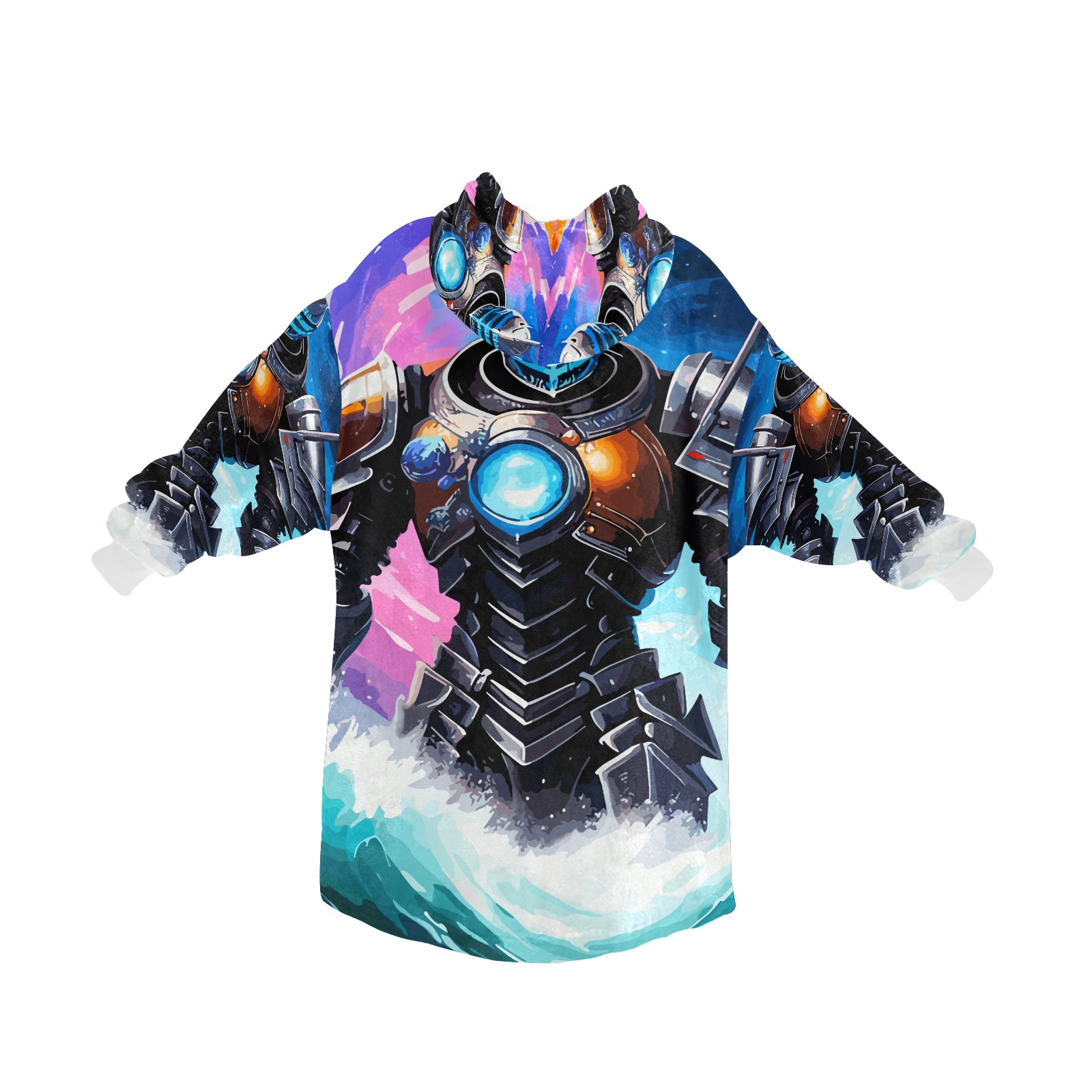 Fantasy robotic knight rises from the ocean waves Blanket Hoodie for Men