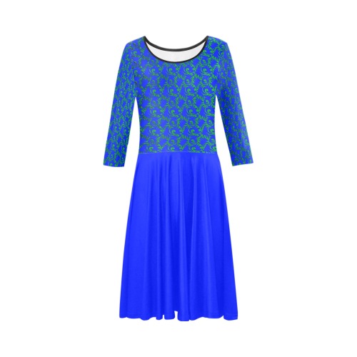 blue swirl Tethys Half-Sleeve Skater Dress(Model D20)