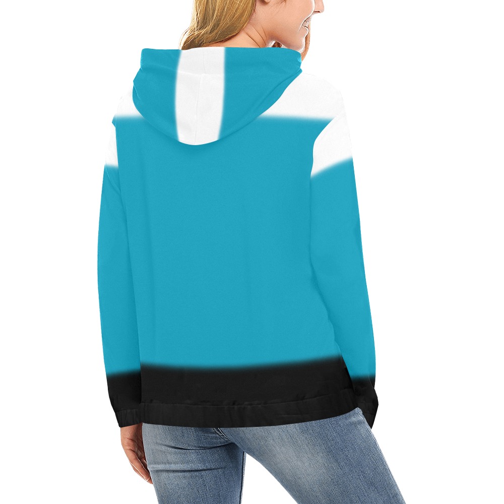 White, Blue and Black Ombre All Over Print Hoodie for Women (USA Size) (Model H13)